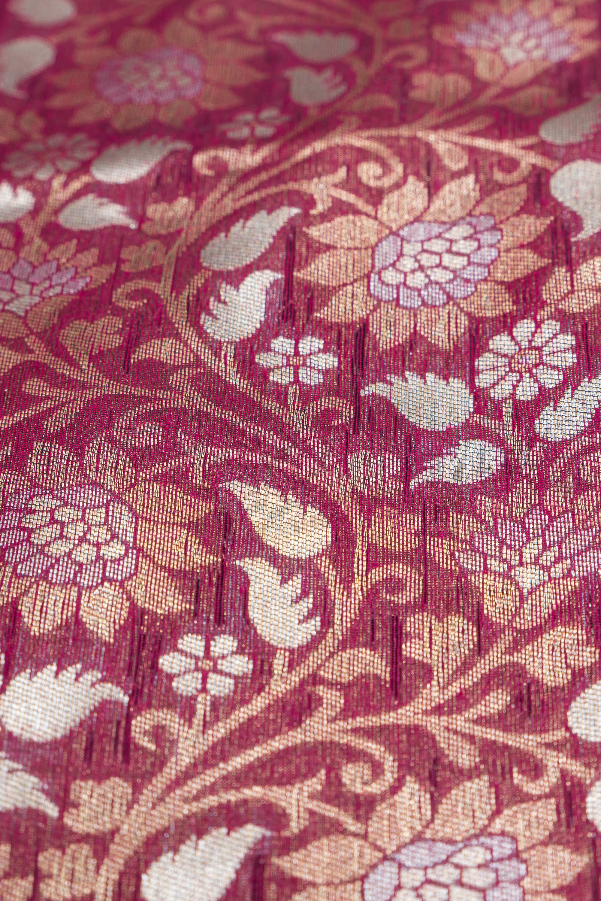 Cherry Red Jamdhani Cotton Paithani Saree with Resham stripes, Zari butti and Sequins work