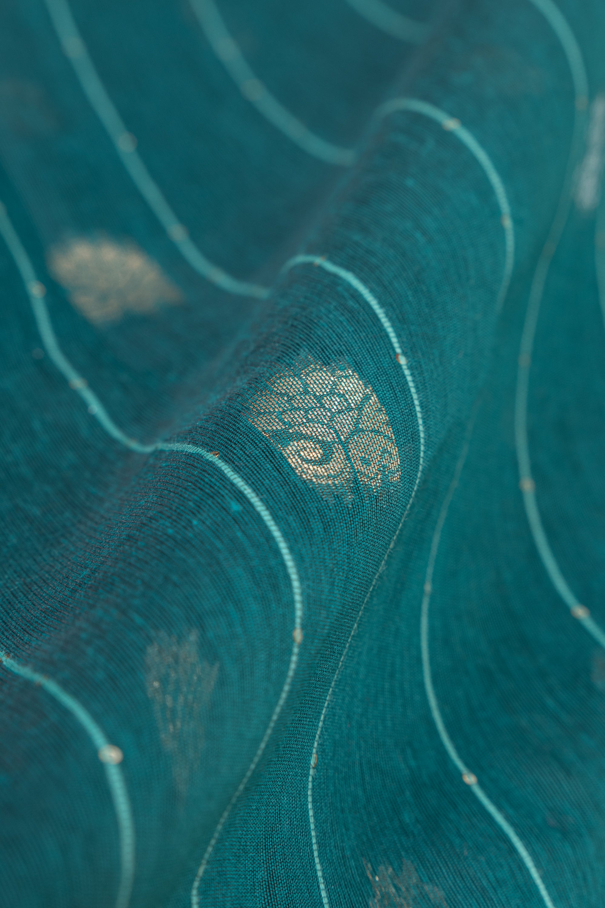 Peacock Green Jamdhani Cotton Paithani Saree with Resham stripes, Zari butti and Sequins work