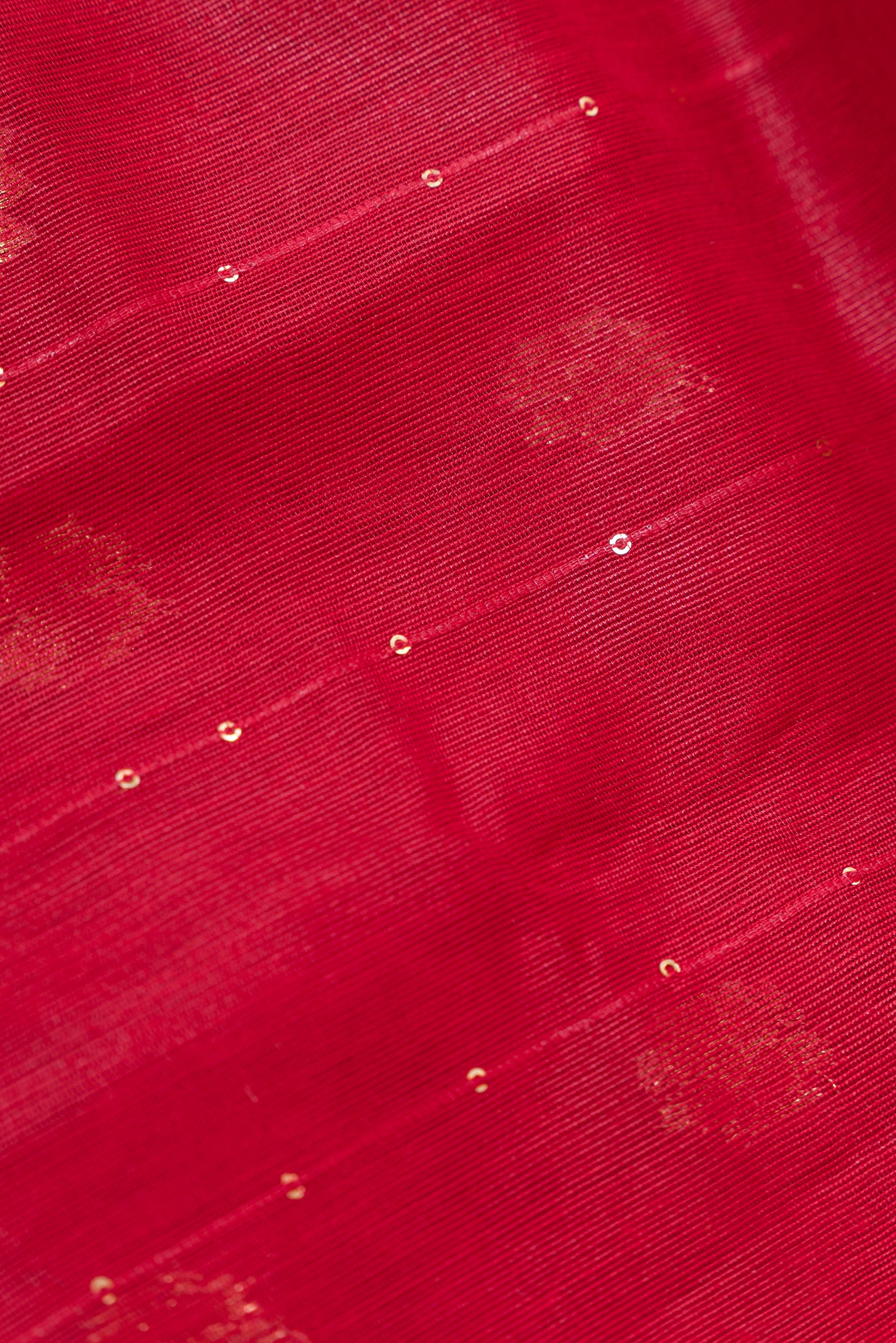 Ruby Red Jamdhani Cotton Paithani Saree with Resham stripes, Zari butti and Sequins work