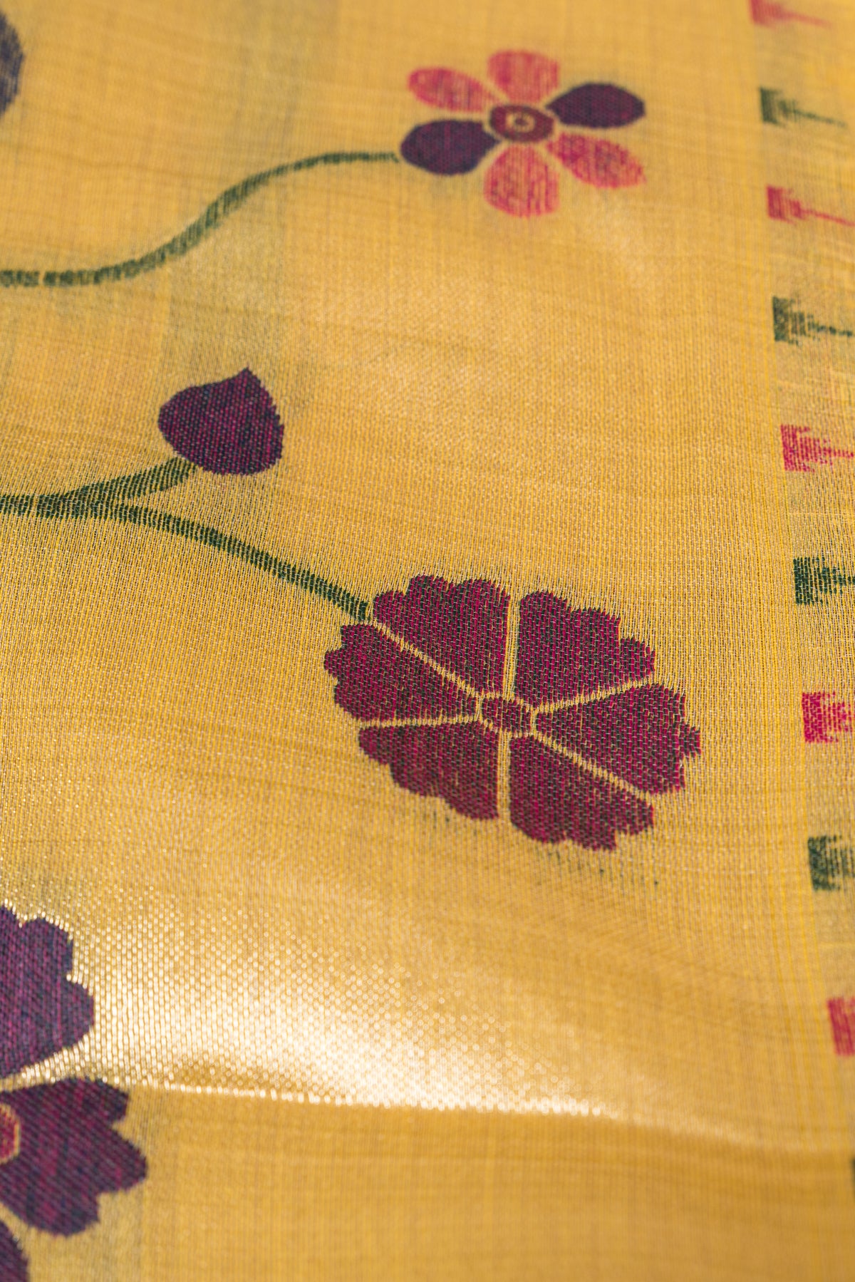 Marigold Yellow Jamdhani Cotton Paithani Saree with Double butti and Pakṣivṛnda Pallu