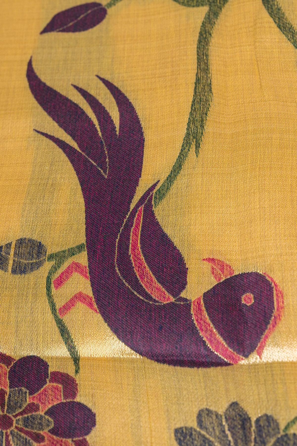 Marigold Yellow Jamdhani Cotton Paithani Saree with Double butti and Pakṣivṛnda Pallu