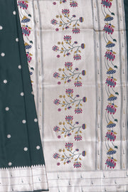 Bottle Green Apurva Silk Paithani Saree with Triple Muniya border and Lotus Pallu