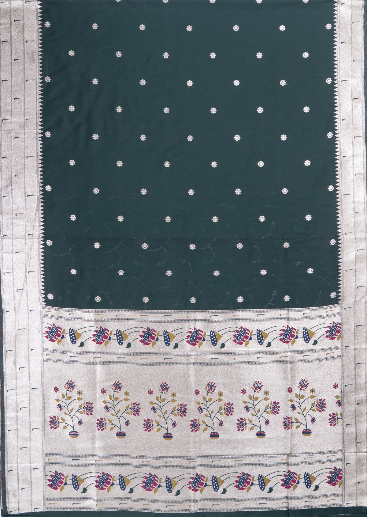 Bottle Green Apurva Silk Paithani Saree with Triple Muniya border and Lotus Pallu