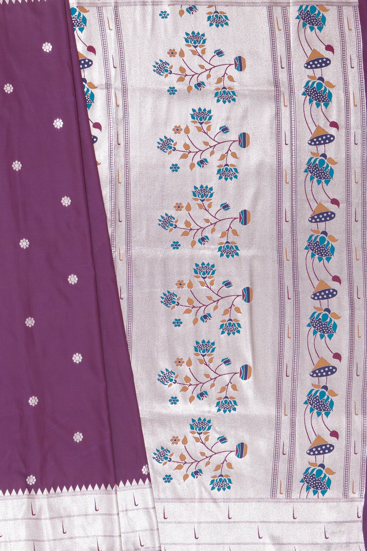 Purple Apurva Silk Paithani Saree with Triple Muniya border and Lotus Pallu