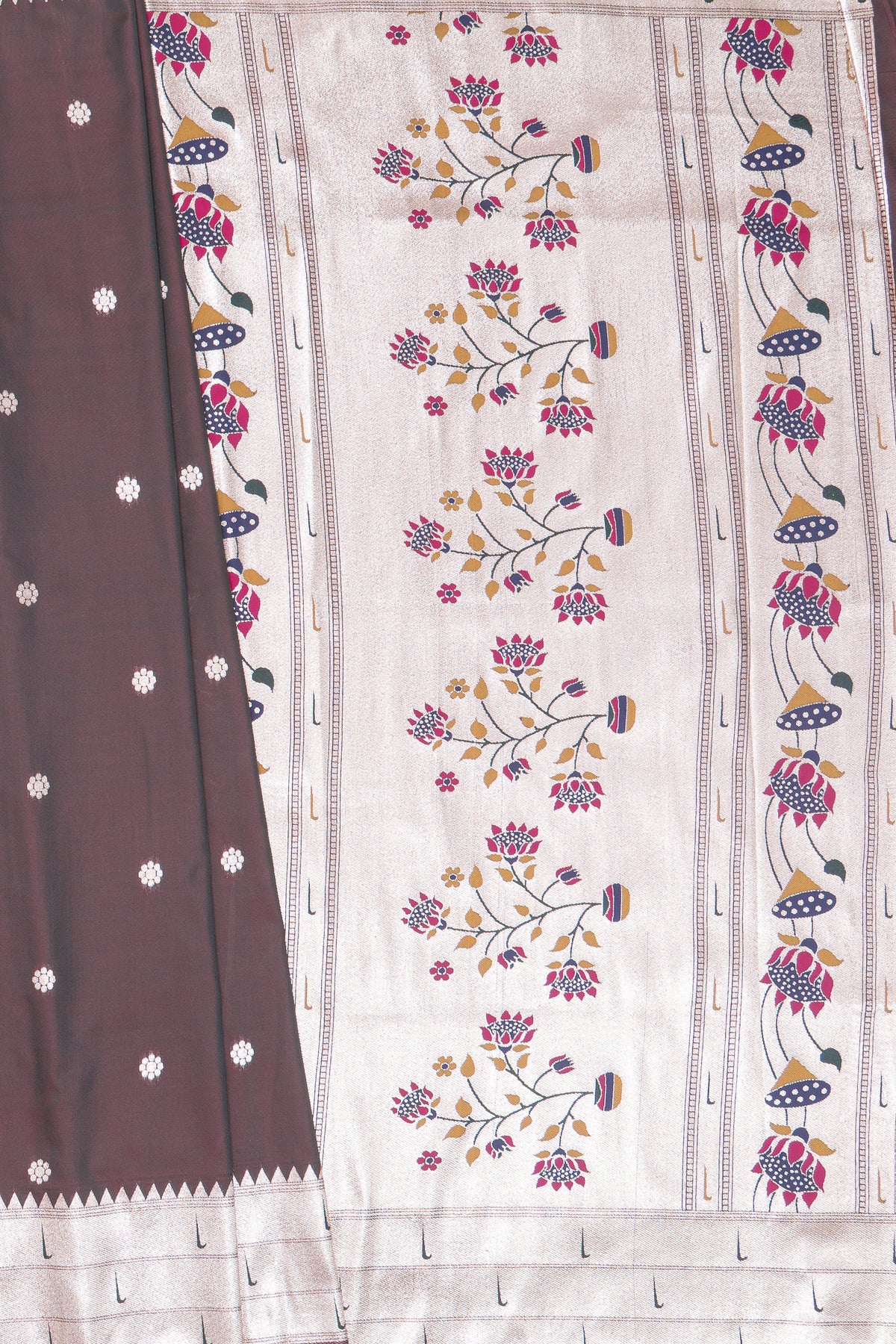 Chocolate Brown Apurva Silk Paithani Saree with Triple Muniya border and Lotus Pallu