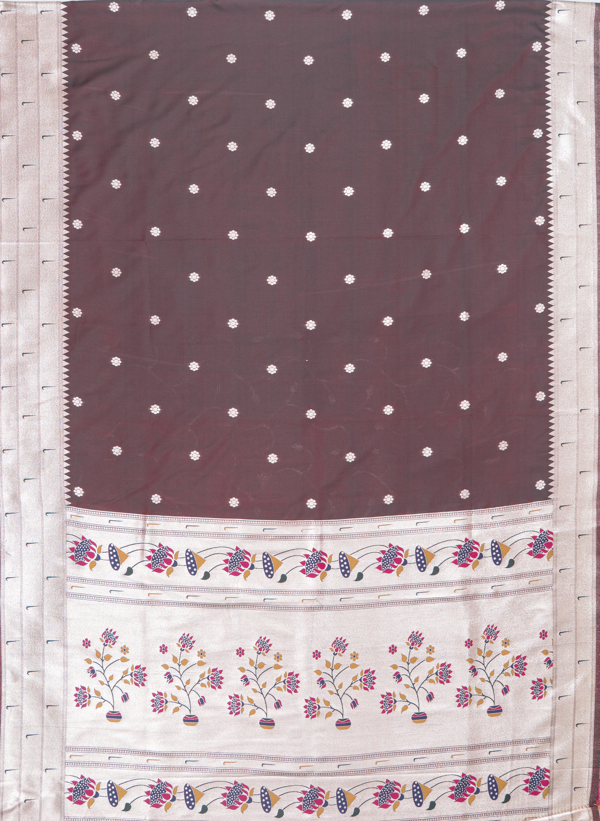 Chocolate Brown Apurva Silk Paithani Saree with Triple Muniya border and Lotus Pallu