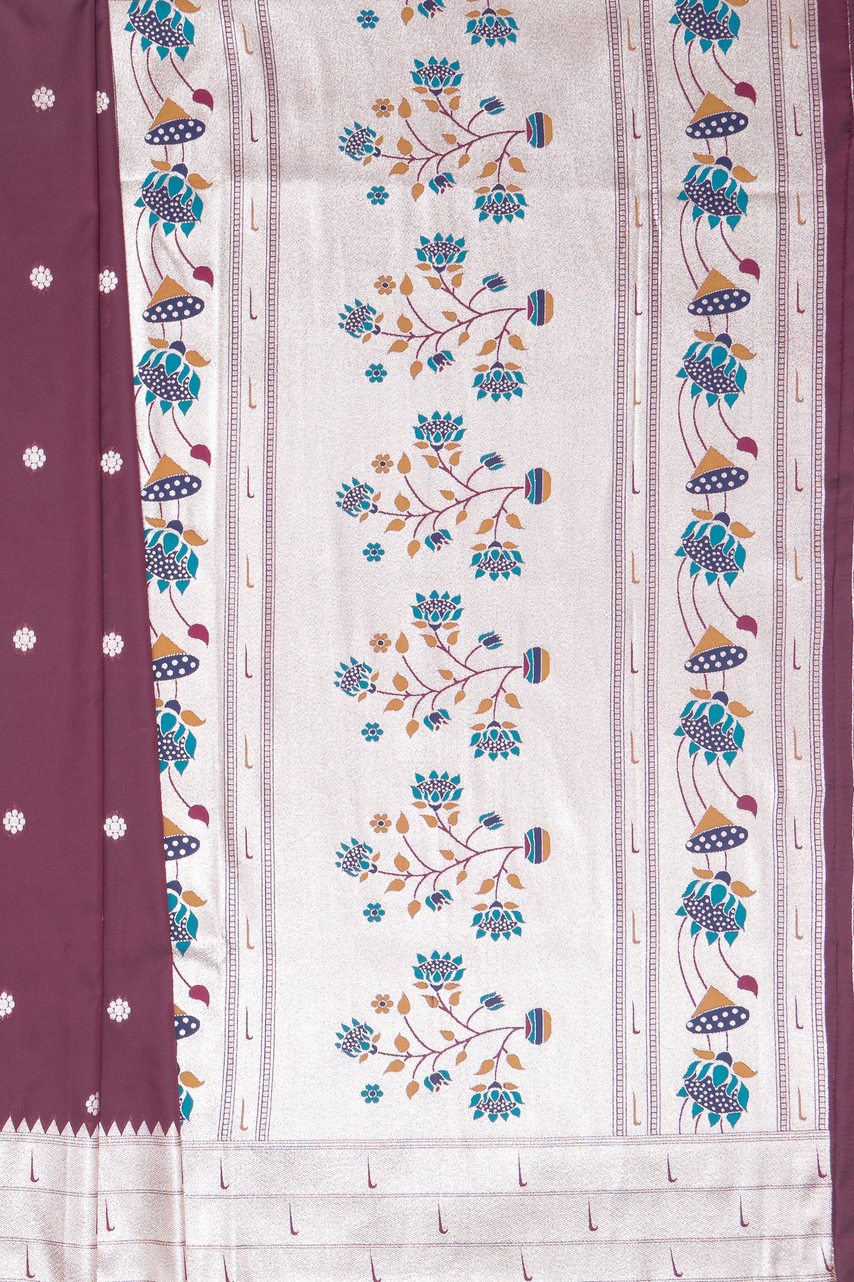 Wine Apurva Silk Paithani Saree with Triple Muniya border and Lotus Pallu