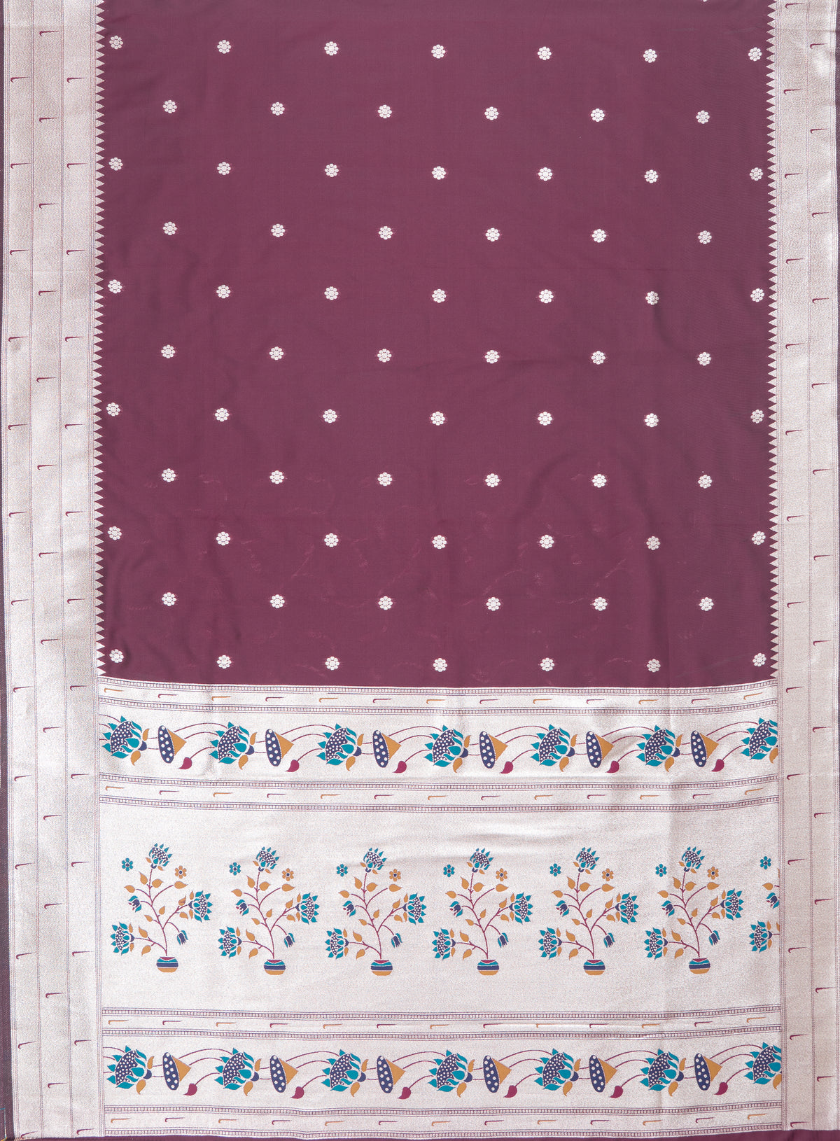 Wine Apurva Silk Paithani Saree with Triple Muniya border and Lotus Pallu