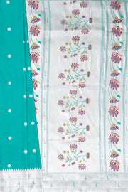Sea Green Apurva Silk Paithani Saree with Triple Muniya border and Lotus Pallu