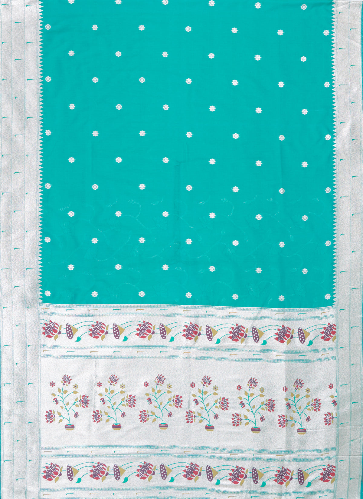 Sea Green Apurva Silk Paithani Saree with Triple Muniya border and Lotus Pallu