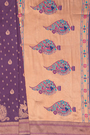 Plum Purple Apurva Silk Paithani Saree with Meena butti, gold zari and Ṣaṭmayūrapallu