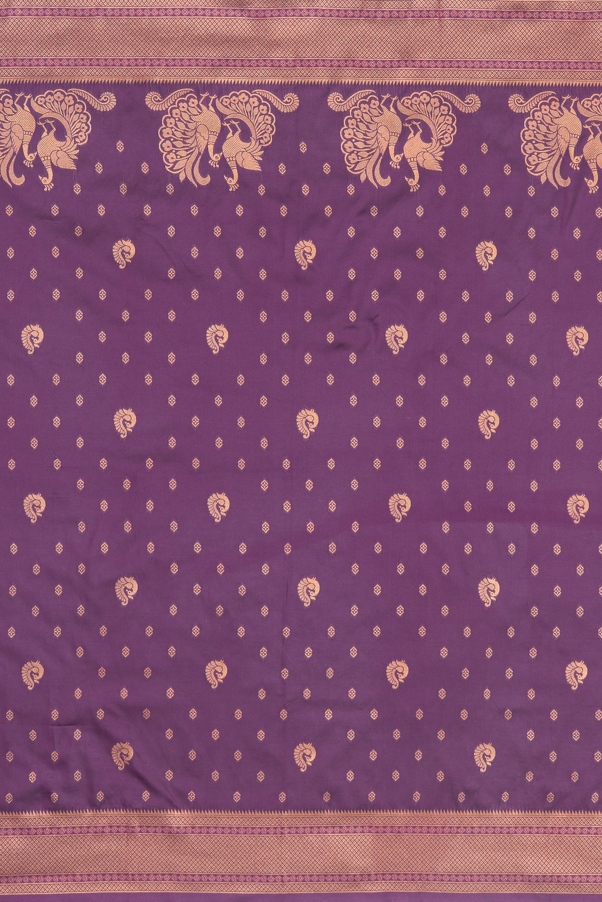 Plum Purple Apurva Silk Paithani Saree with Meena butti, gold zari and Ṣaṭmayūrapallu