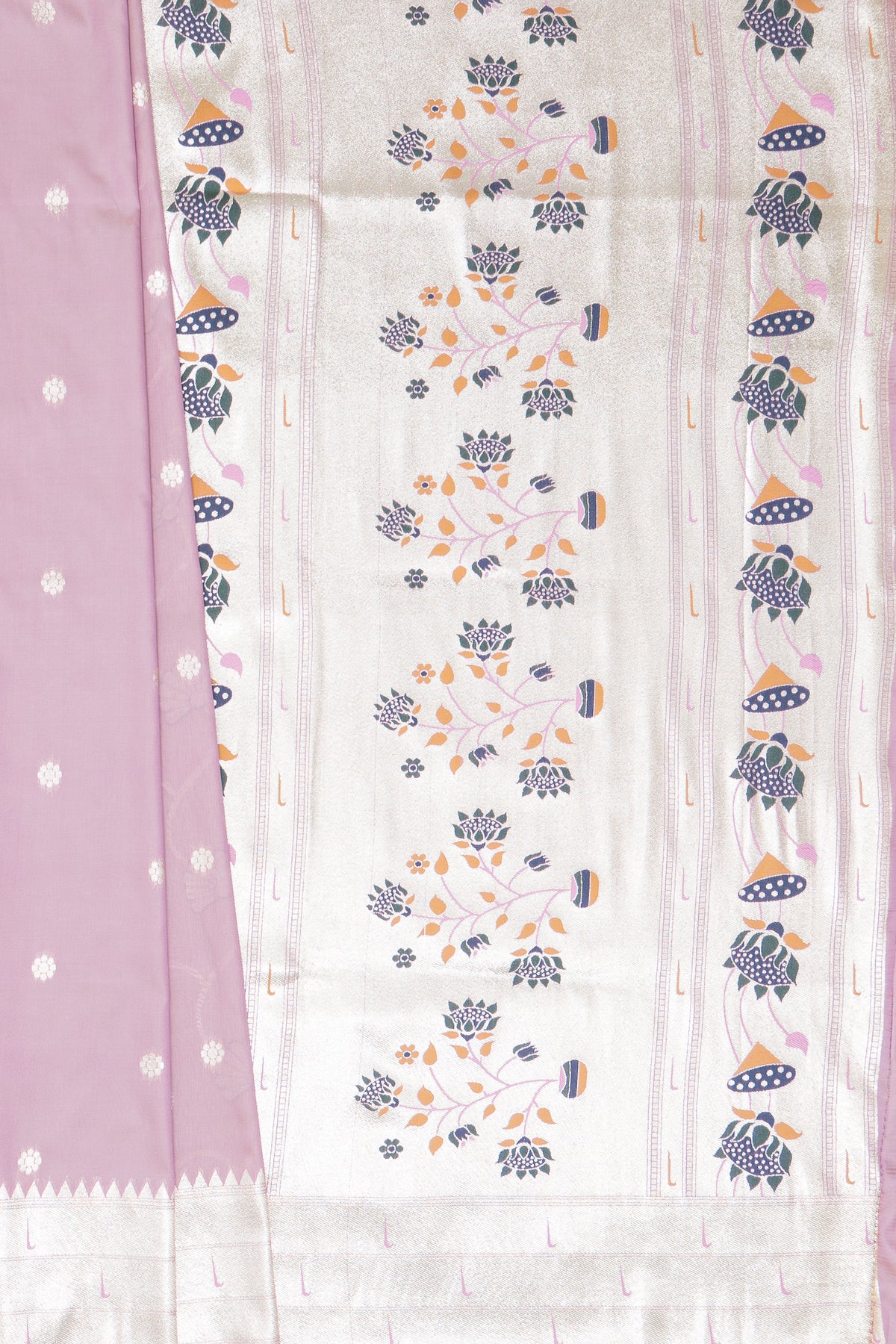 Pastel Pink Apurva Silk Paithani Saree with Triple Muniya border and Lotus Pallu