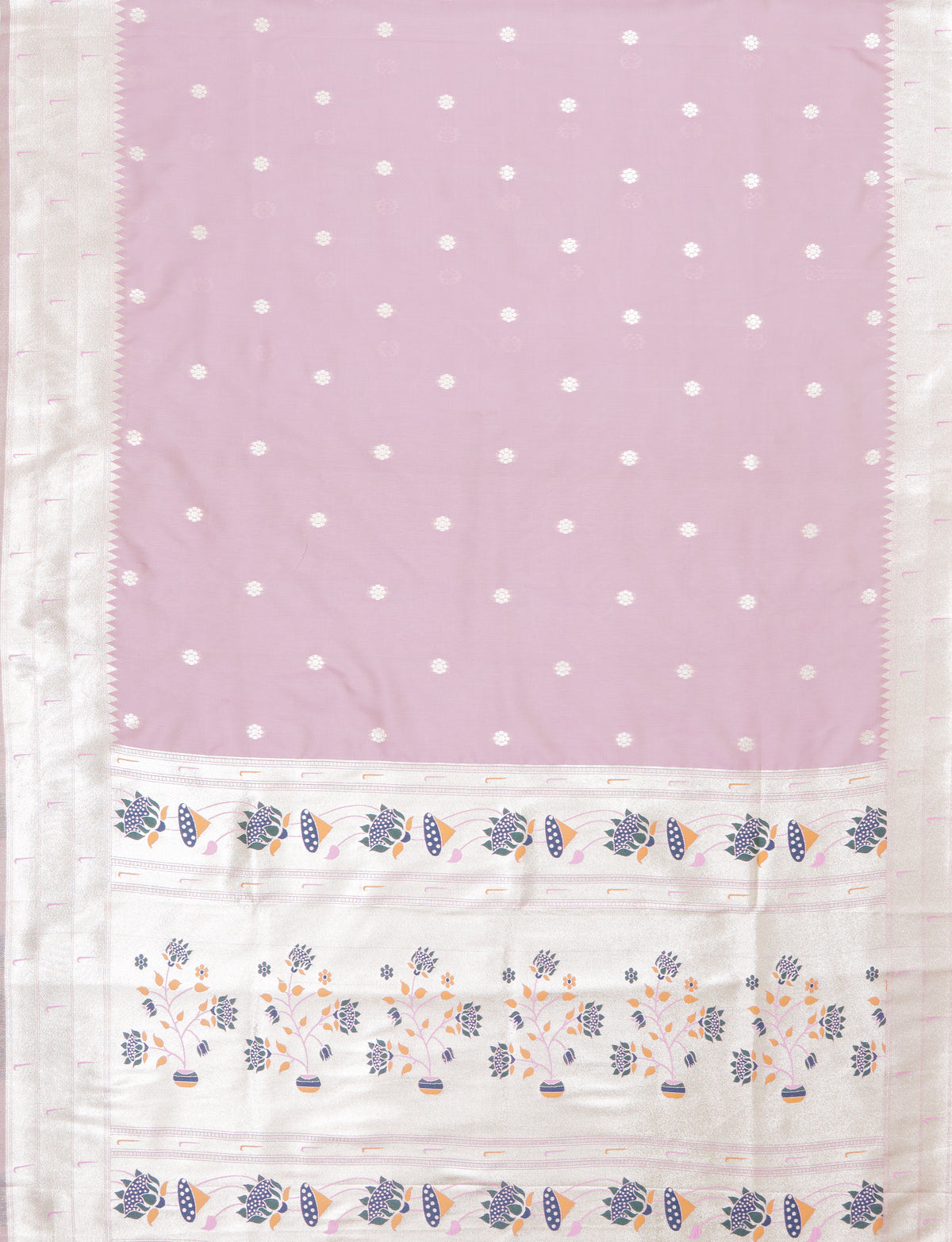 Pastel Pink Apurva Silk Paithani Saree with Triple Muniya border and Lotus Pallu