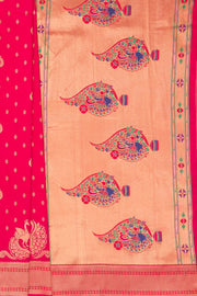Ruby Red Apurva Silk Paithani Saree with Meena butti, gold zari and Ṣaṭmayūrapallu