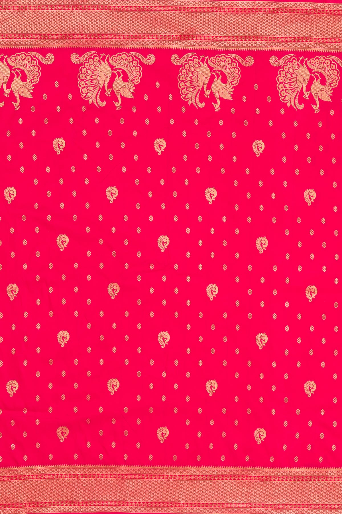 Ruby Red Apurva Silk Paithani Saree with Meena butti, gold zari and Ṣaṭmayūrapallu