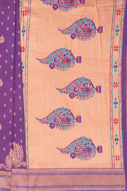Wine Apurva Silk Paithani Saree with Meena butti, gold zari and Ṣaṭmayūrapallu