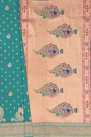 Peacock Green Apurva Silk Paithani Saree with Meena butti, gold zari and Ṣaṭmayūrapallu