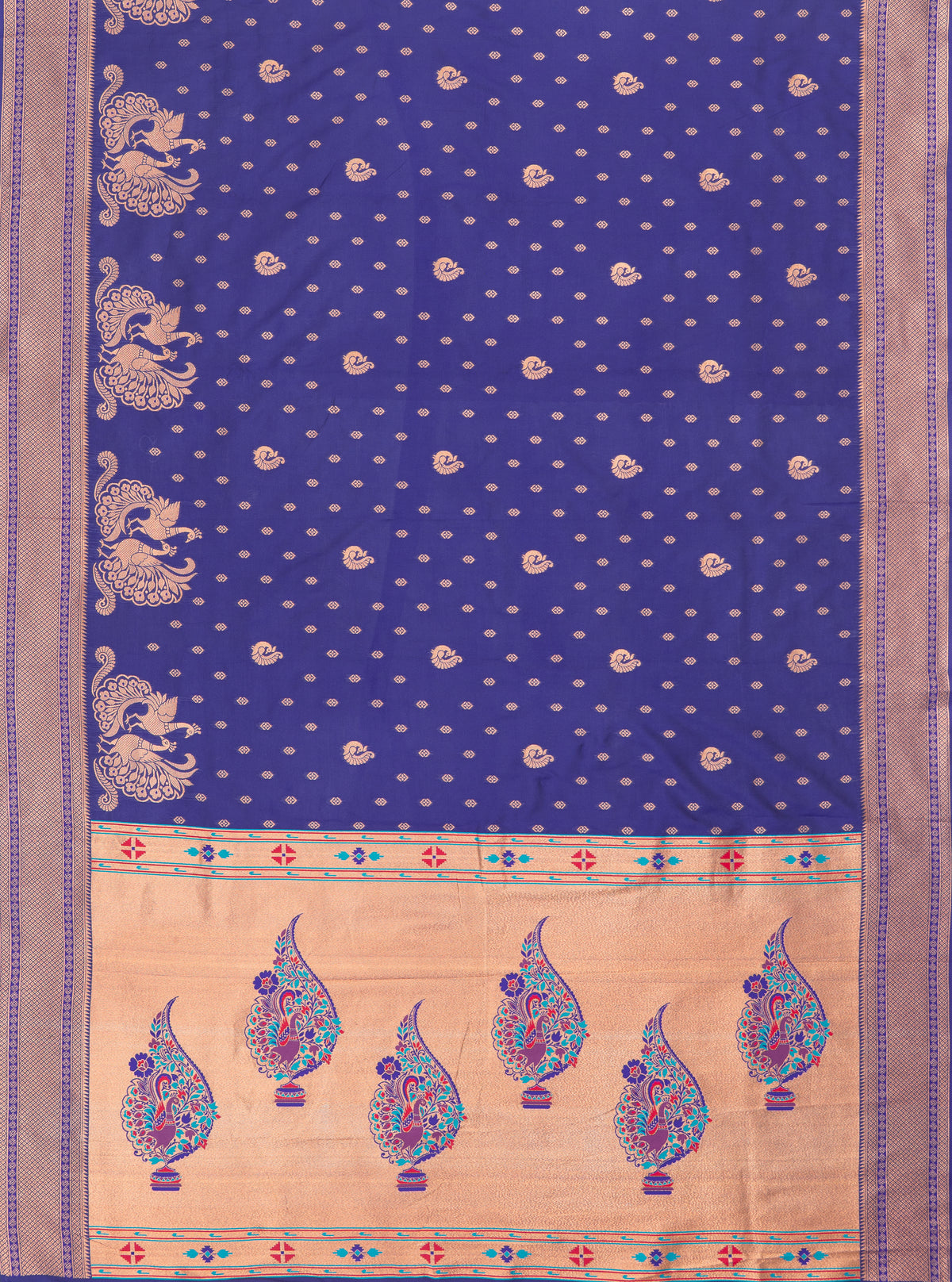 Royal Purple Apurva Silk Paithani Saree with Meena butti, gold zari and Ṣaṭmayūrapallu