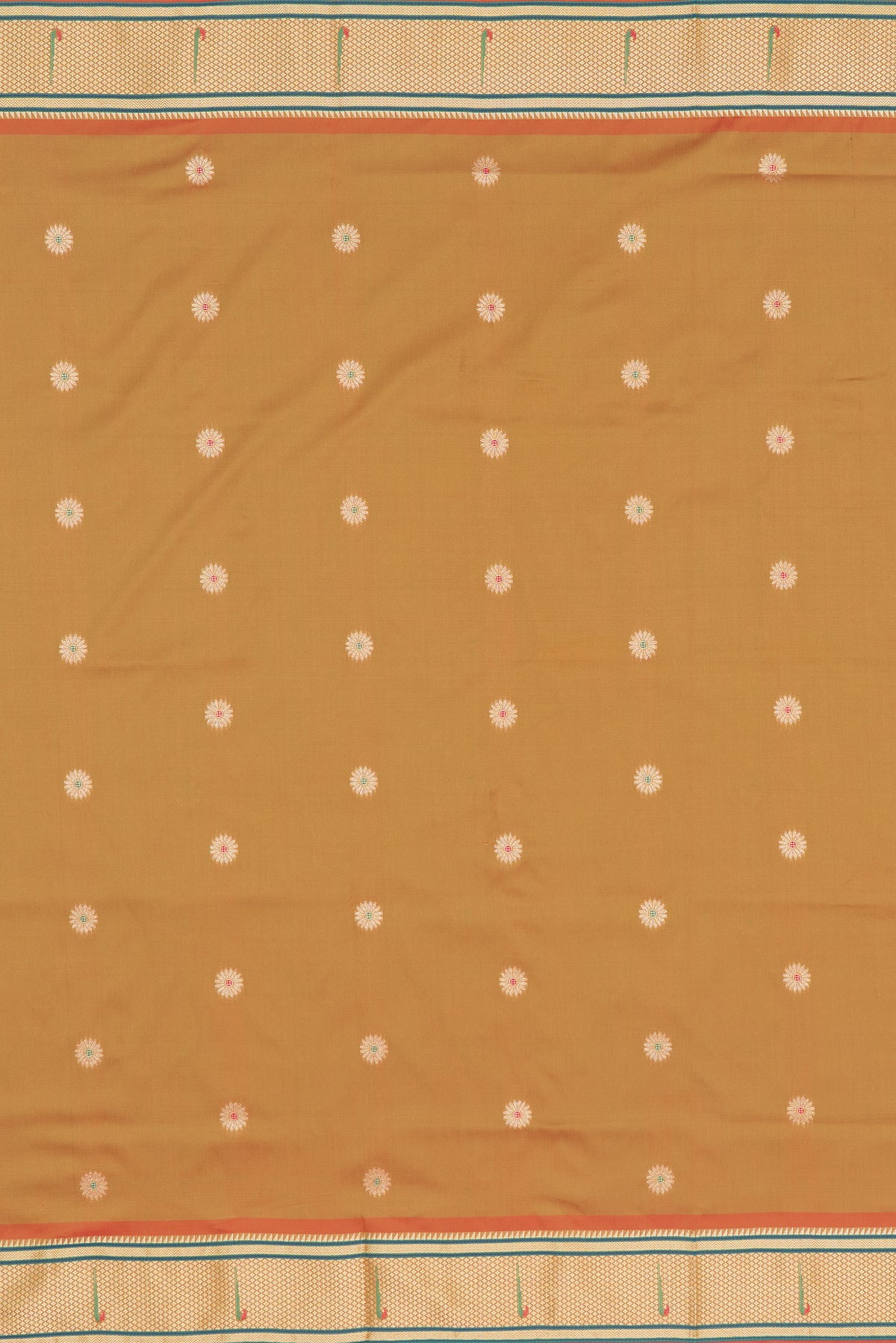 Mehndi Gold Katan Silk Paithani Saree with Meena butti, Muniya border and Dvi-Mayūra Vrikṣa