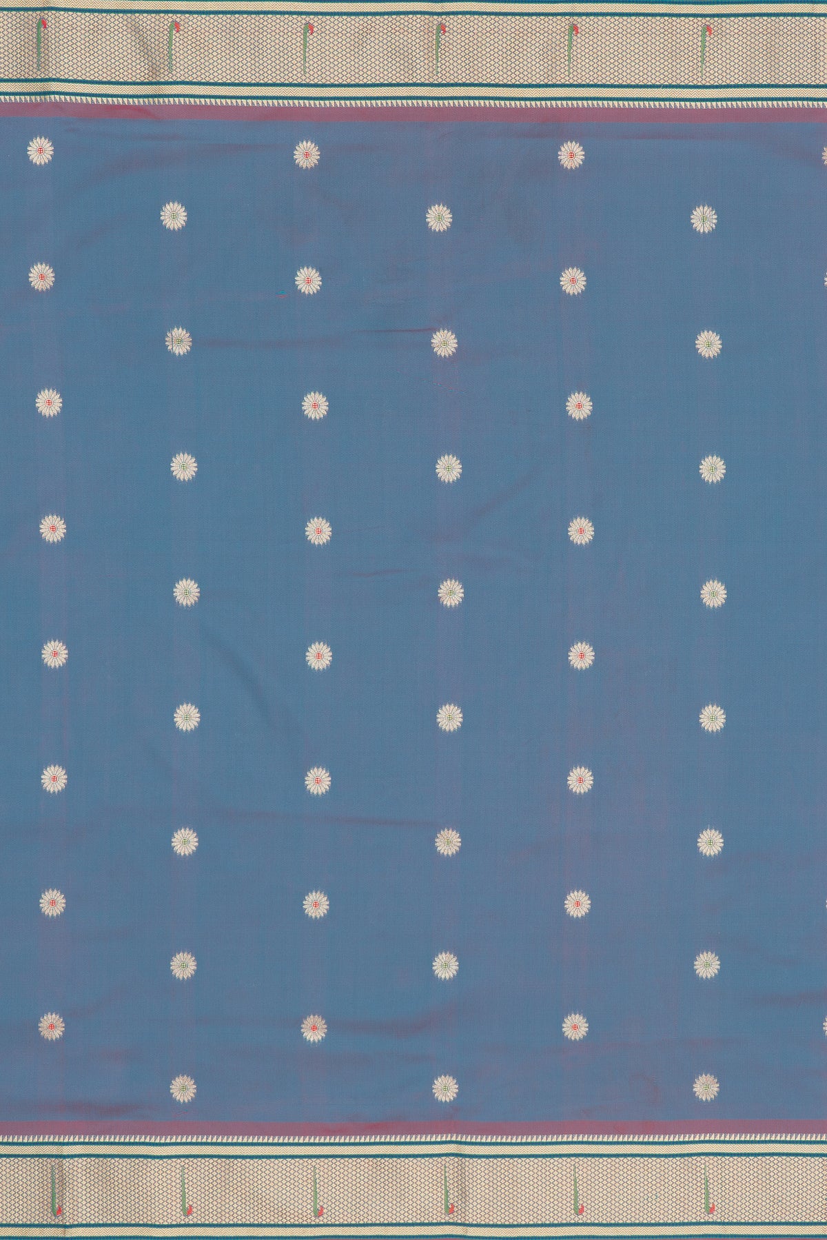 Dhoop Chaon Morpankhi Blue Katan Silk Paithani Saree with Meena butti, Muniya border and Dvi-Mayūra Vrikṣa