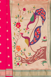 Rani Pink Katan Silk Paithani Saree with Meena butti, Muniya border and Dvi-Mayūra Vrikṣa