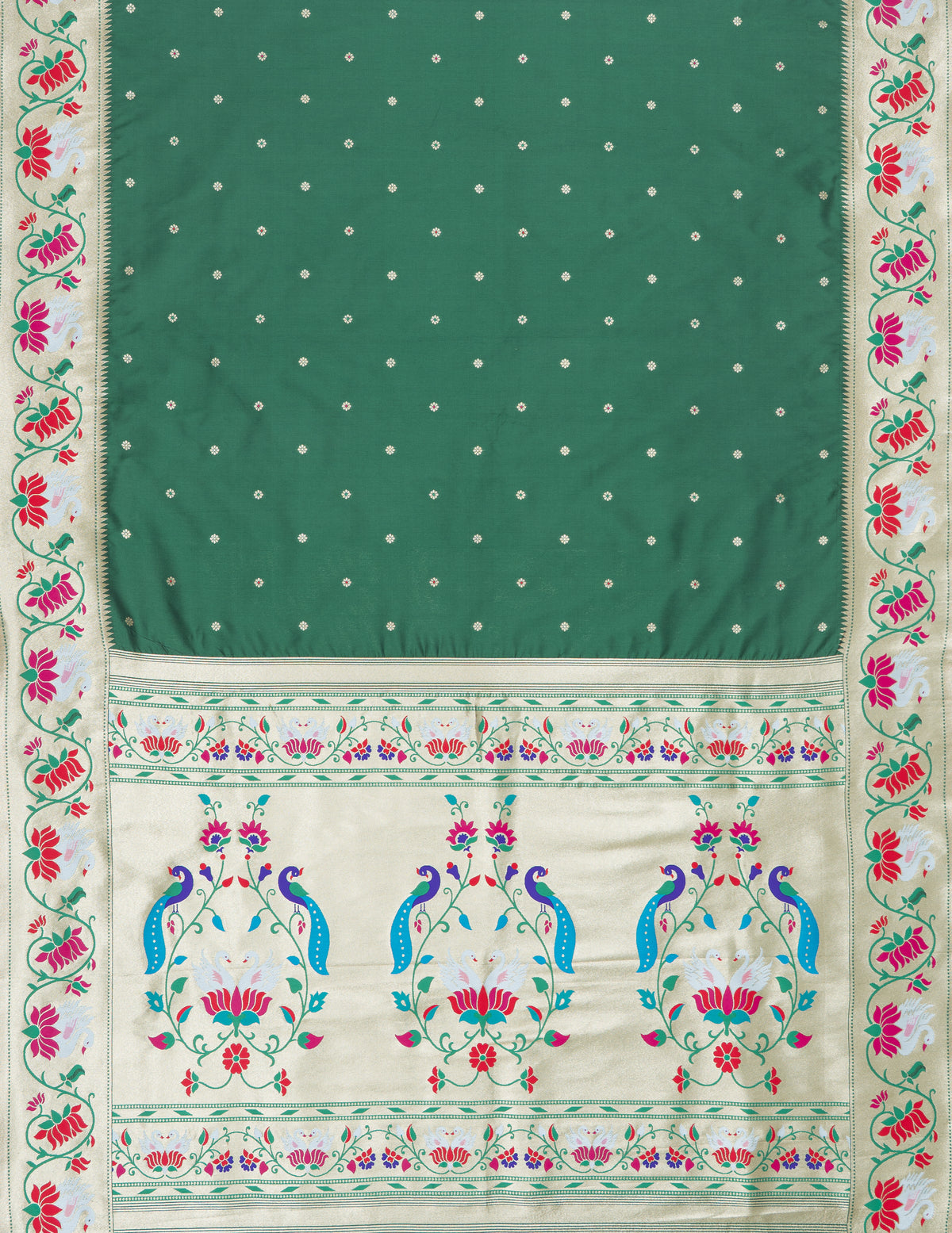 Bottle Green Apurva Silk Paithani Saree with Star Meena butti, and Rajhans Pallu