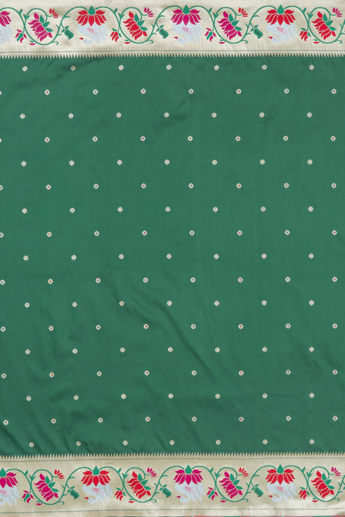 Bottle Green Apurva Silk Paithani Saree with Star Meena butti, and Rajhans Pallu