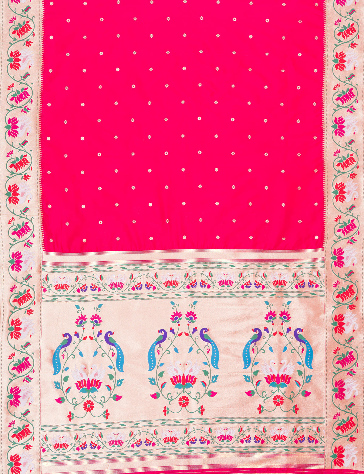 Rani Pink Apurva Silk Paithani Saree with Star Meena butti, and Rajhans Pallu