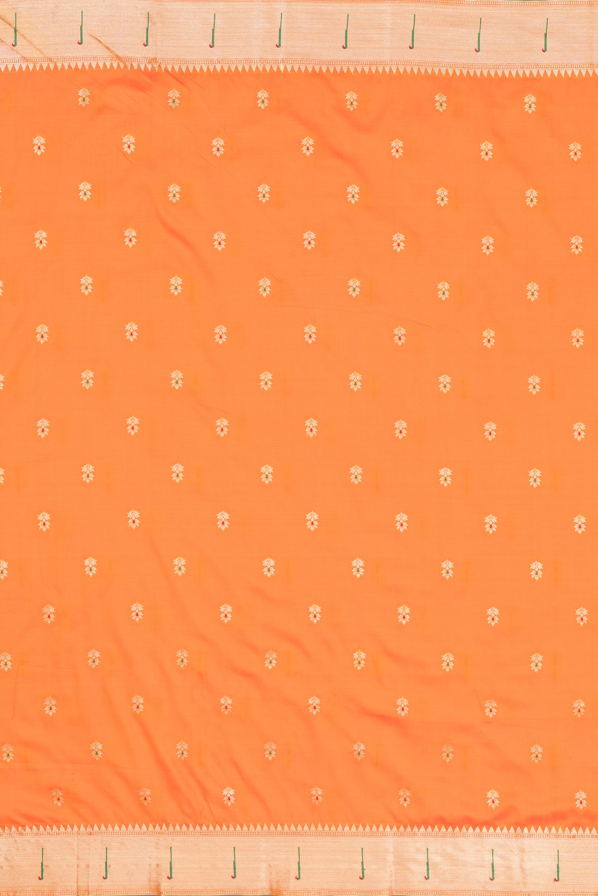 Kesari Orange Katan Silk Paithani Saree with Rose Meena butti, Munya border and Brocade blouse
