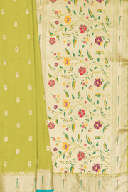 Parrot Green Katan Silk Paithani Saree with Rose Meena butti, Munya border and Brocade blouse