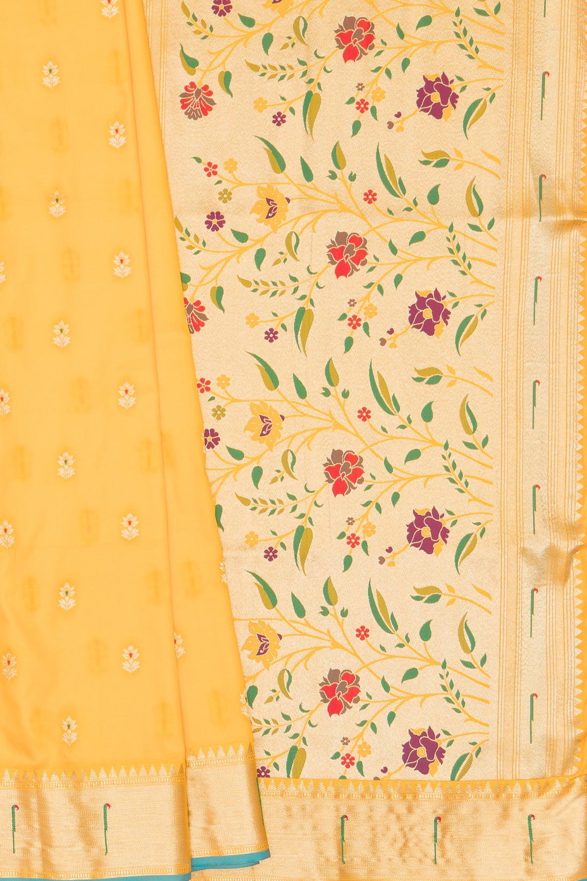 Haldi Yellow Katan Silk Paithani Saree with Rose Meena butti, Munya border and Brocade blouse