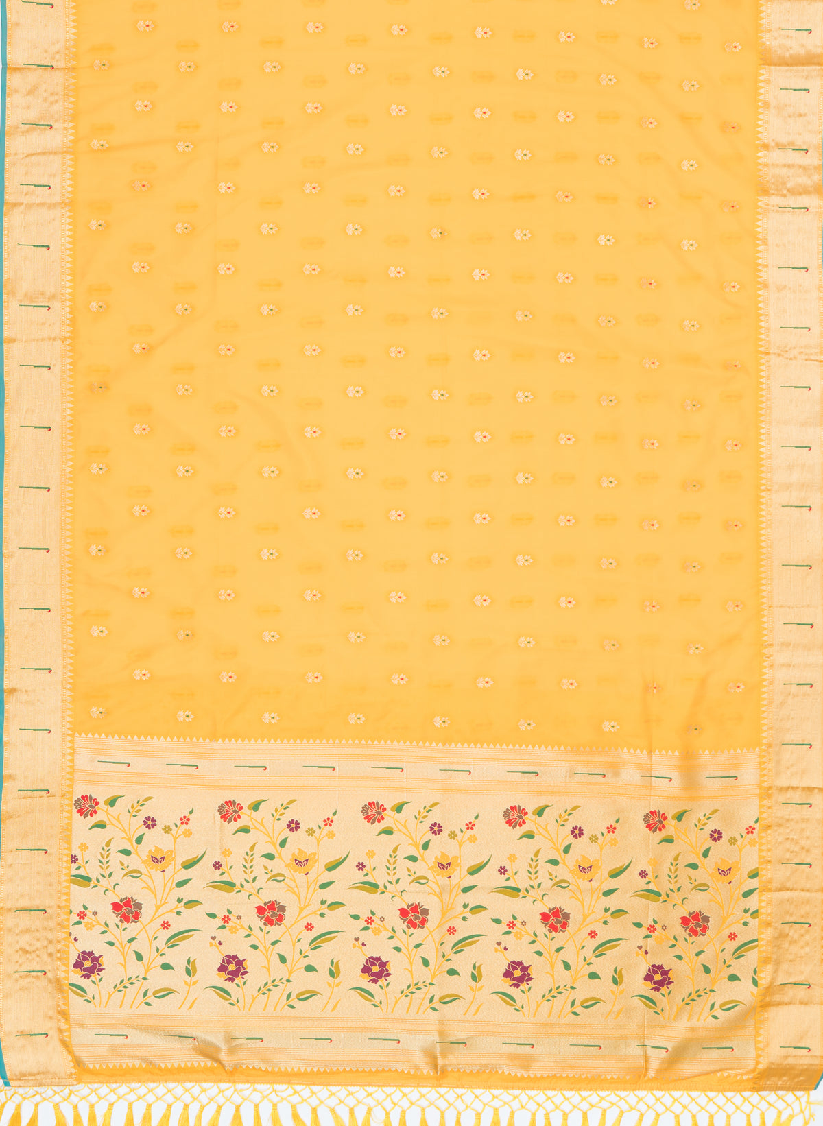 Haldi Yellow Katan Silk Paithani Saree with Rose Meena butti, Munya border and Brocade blouse