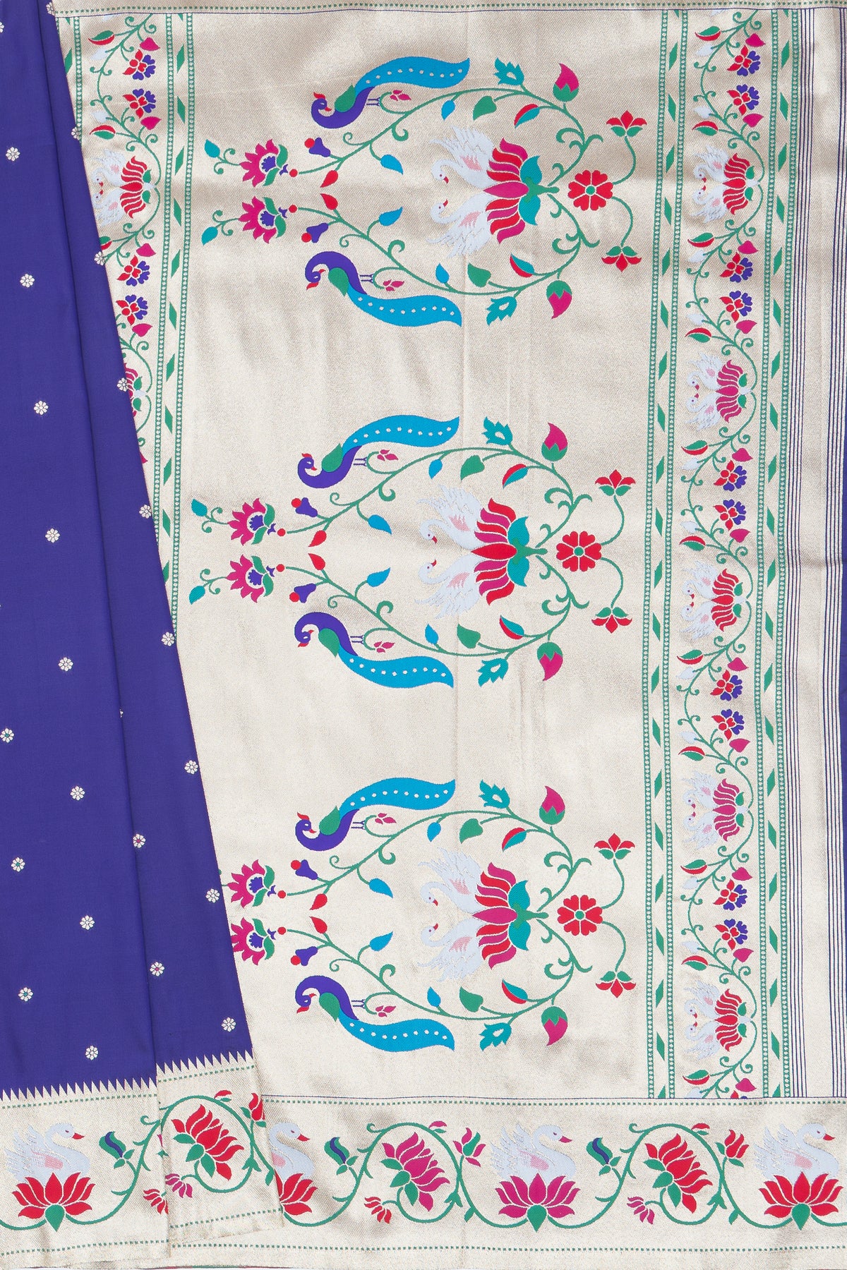 Purple Apurva Silk Paithani Saree with Star Meena butti, and Rajhans Pallu