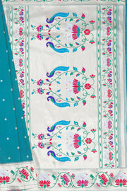Morpankhi Blue Apurva Silk Paithani Saree with Star Meena butti, and Rajhans Pallu