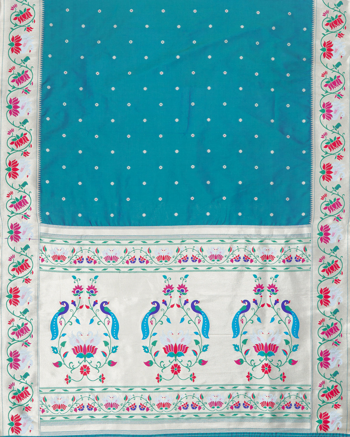 Morpankhi Blue Apurva Silk Paithani Saree with Star Meena butti, and Rajhans Pallu