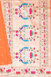 Kesari Orange Apurva Silk Paithani Saree with Star Meena butti, and Rajhans Pallu