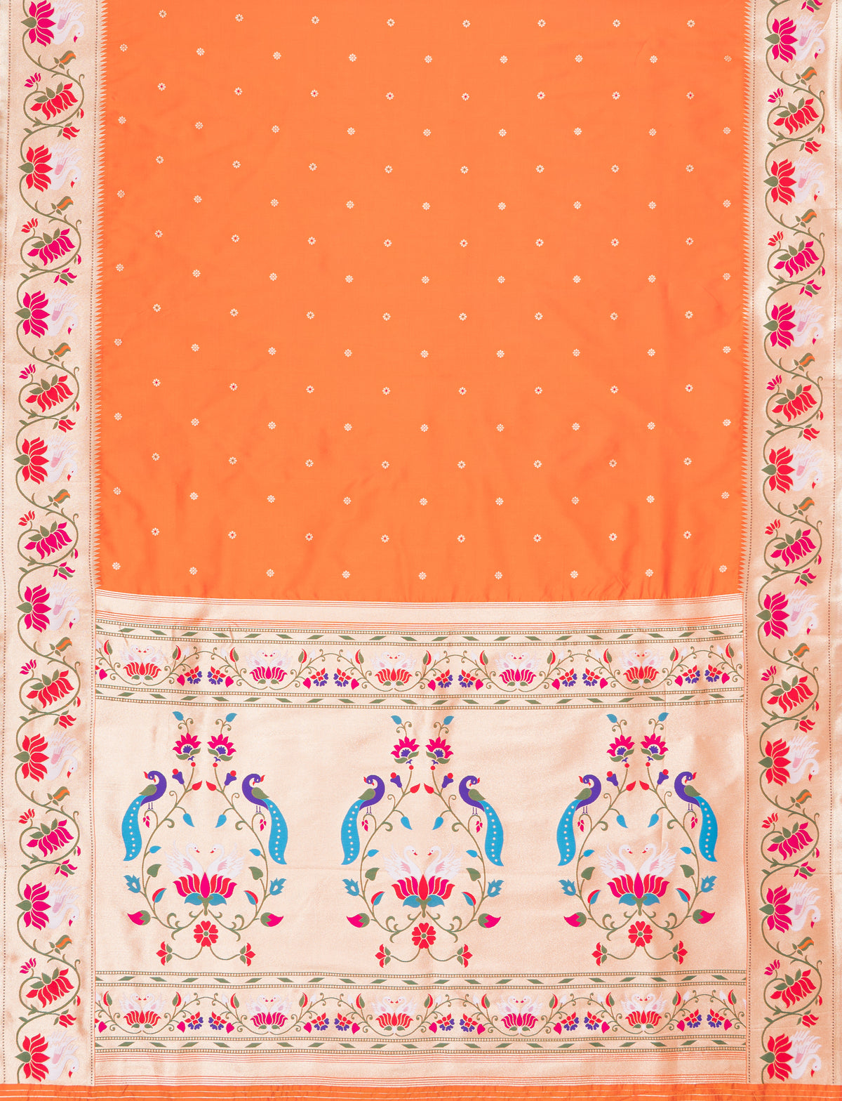 Kesari Orange Apurva Silk Paithani Saree with Star Meena butti, and Rajhans Pallu