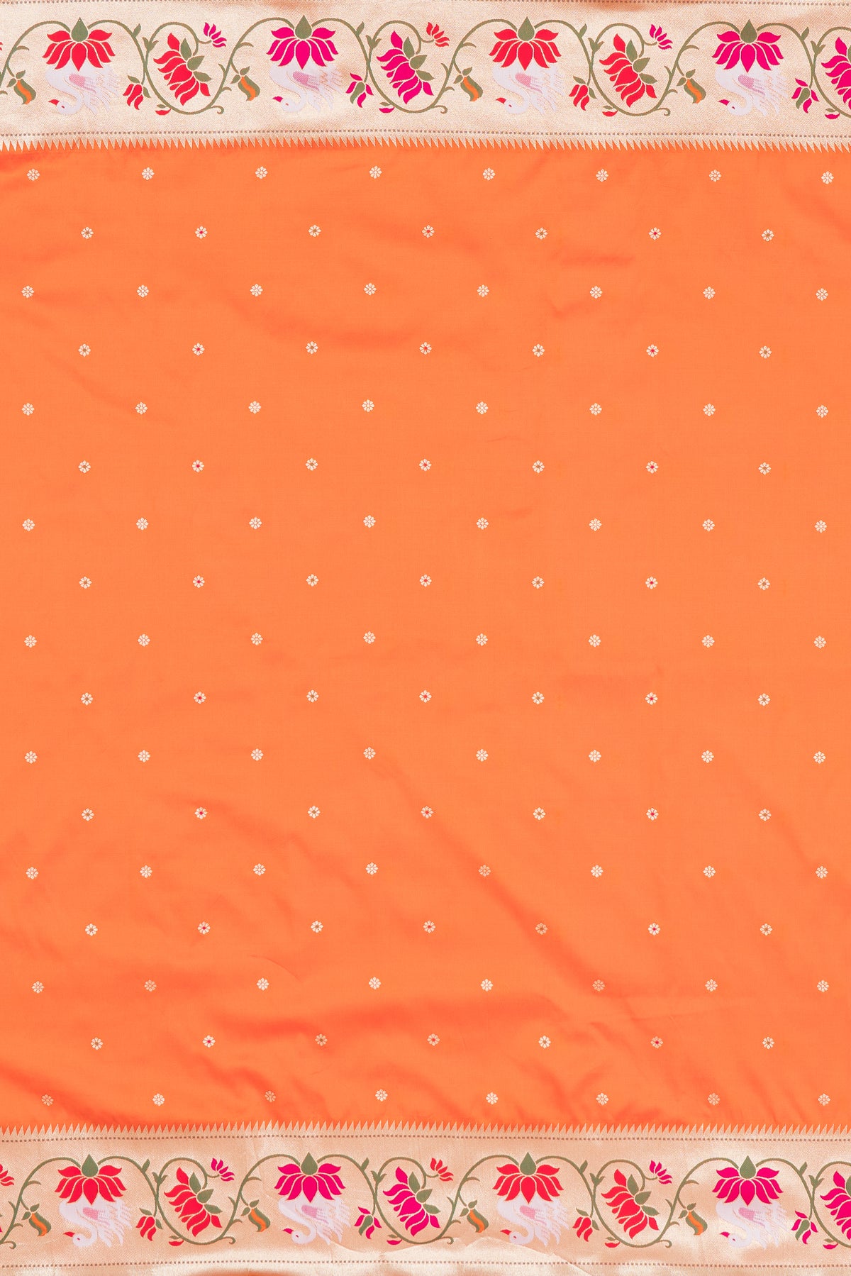 Kesari Orange Apurva Silk Paithani Saree with Star Meena butti, and Rajhans Pallu
