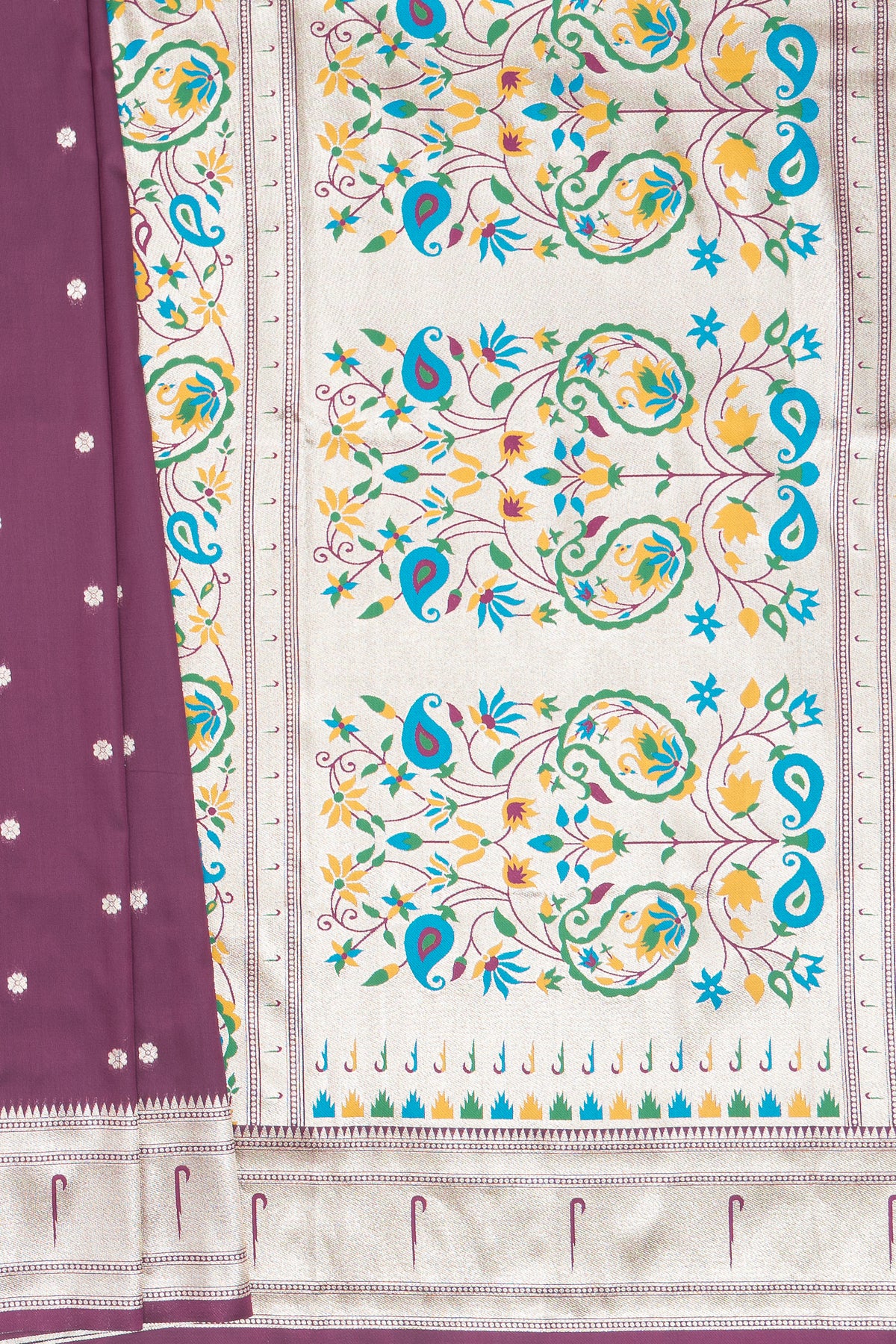 Wine Apurva Silk Paithani Saree with Sitaara butti, Muniya border and Resham threadwork Floral Pallu