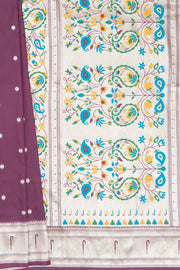 Wine Apurva Silk Paithani Saree with Sitaara butti, Muniya border and Resham threadwork Floral Pallu