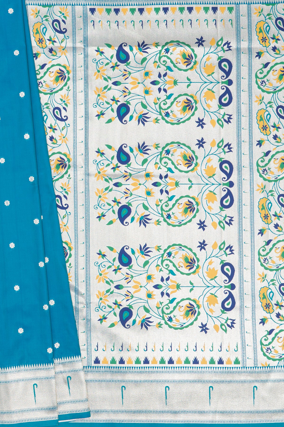 Morpankhi Blue Apurva Silk Paithani Saree with Sitaara butti, Muniya border and Resham threadwork Floral Pallu
