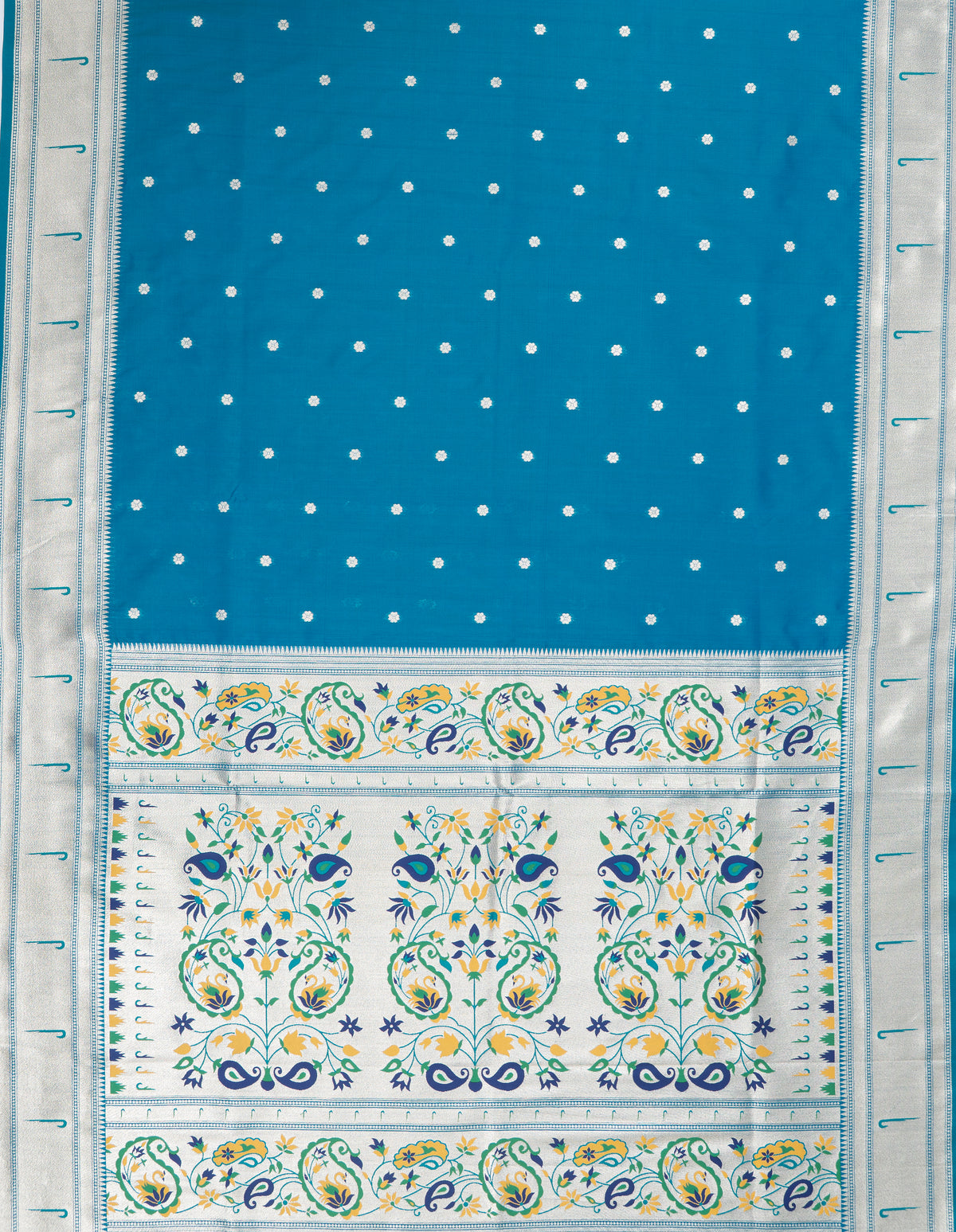 Morpankhi Blue Apurva Silk Paithani Saree with Sitaara butti, Muniya border and Resham threadwork Floral Pallu