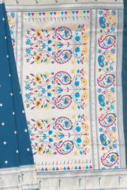 Peacock Blue Apurva Silk Paithani Saree with Sitaara butti, Muniya border and Resham threadwork Floral Pallu