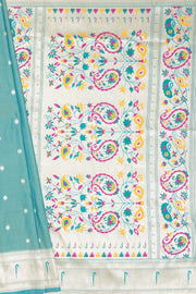 Pastel Green Apurva Silk Paithani Saree with Sitaara butti, Muniya border and Resham threadwork Floral Pallu