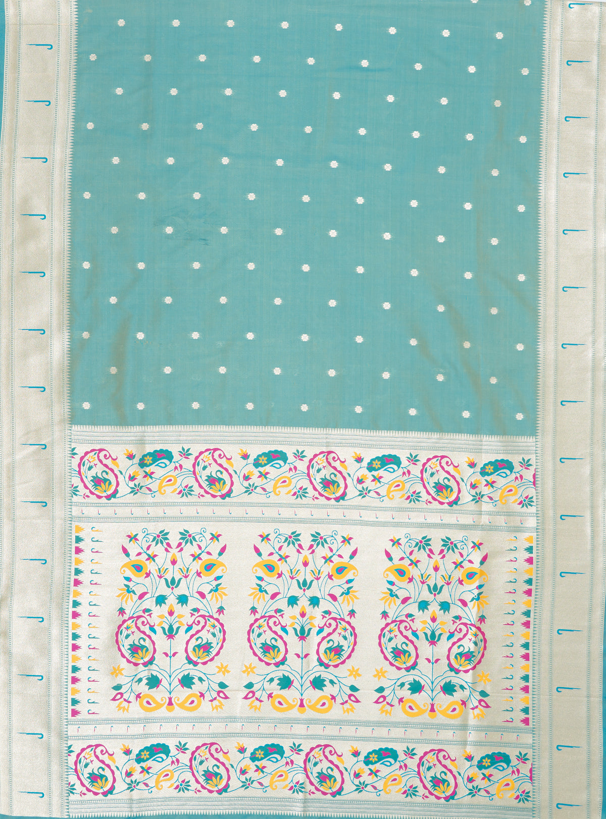 Pastel Green Apurva Silk Paithani Saree with Sitaara butti, Muniya border and Resham threadwork Floral Pallu
