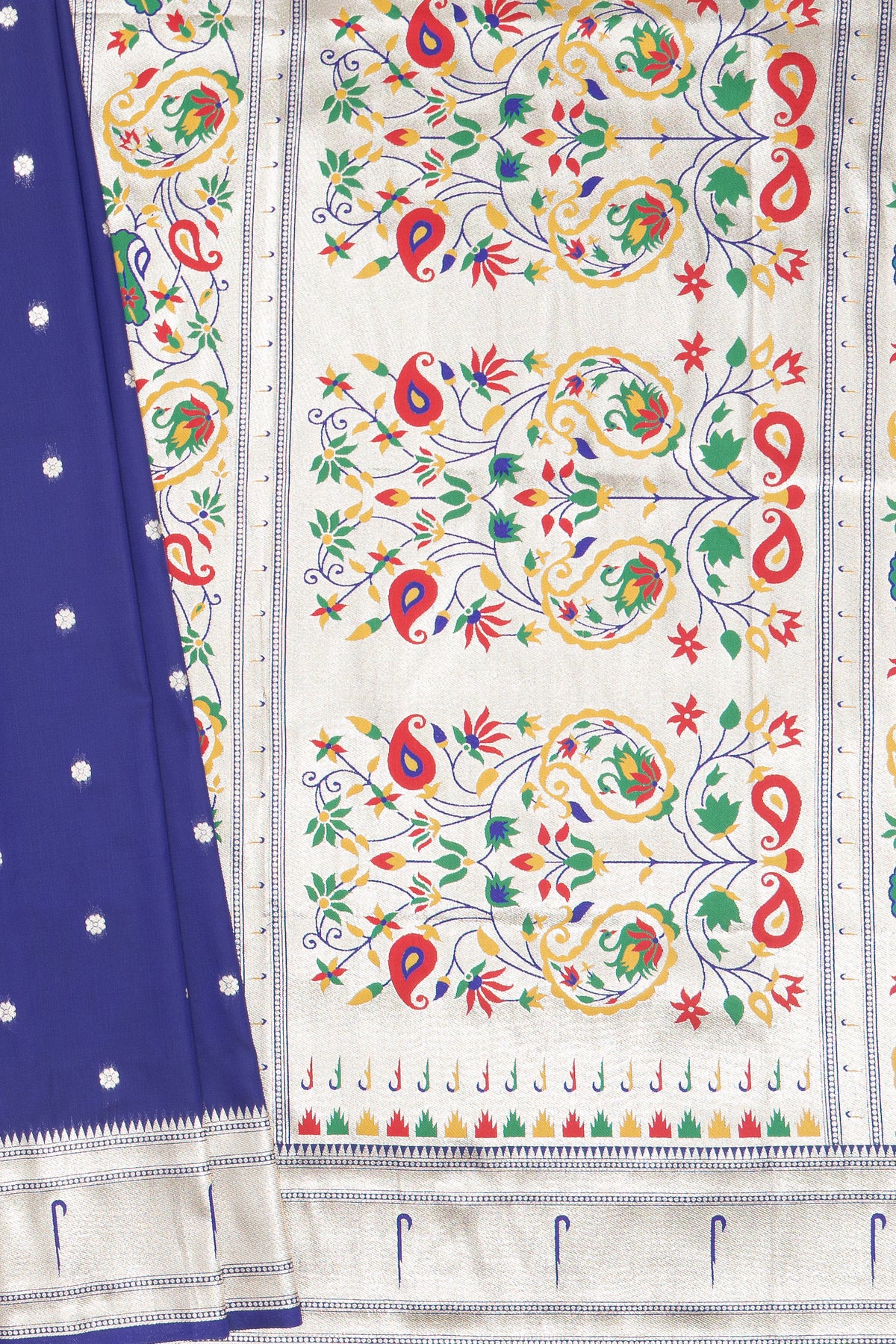 Royal Purple Apurva Silk Paithani Saree with Sitaara butti, Muniya border and Resham threadwork Floral Pallu