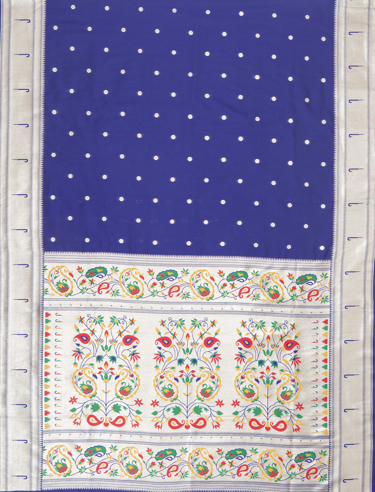 Royal Purple Apurva Silk Paithani Saree with Sitaara butti, Muniya border and Resham threadwork Floral Pallu