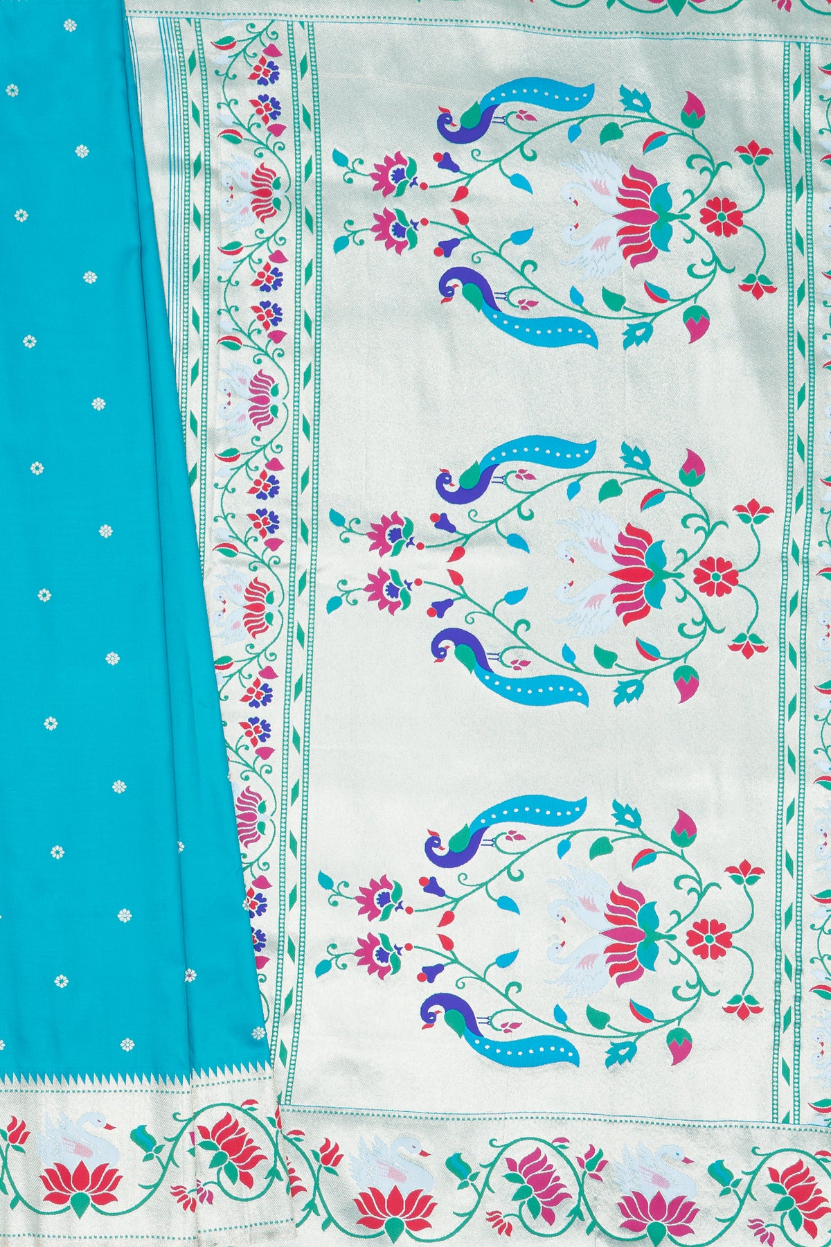 Neelamani Blue Apurva Silk Paithani Saree with Star Meena butti, and Rajhans Pallu