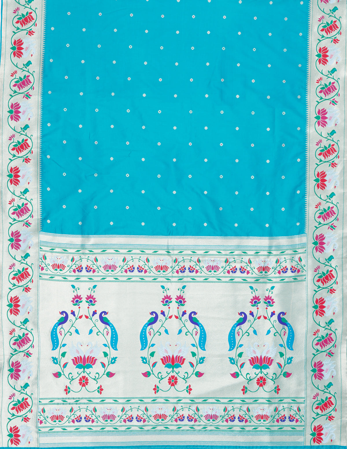 Neelamani Blue Apurva Silk Paithani Saree with Star Meena butti, and Rajhans Pallu